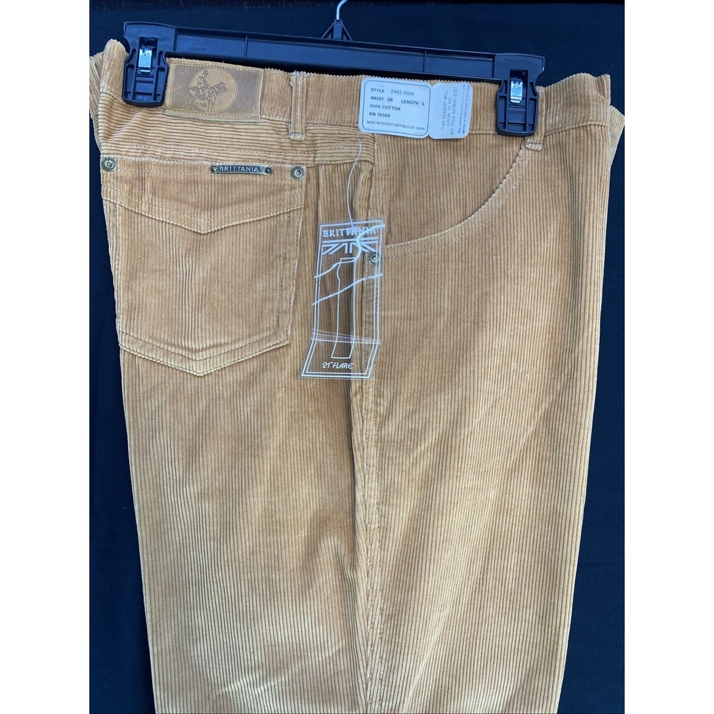 Vtg Brittania Tan Brown Corduroy Pants Slacks 36 Long Flare NWT Raw Hem 2482-8